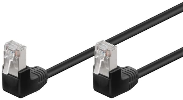 Goobay Netværkskabel CAT 5e vinklet 2x 90°, F/UTP, sort, 1 m kobberbeklædt aluminiumleder (CCA), 2x RJ45-stik 90 ° (8P8C)