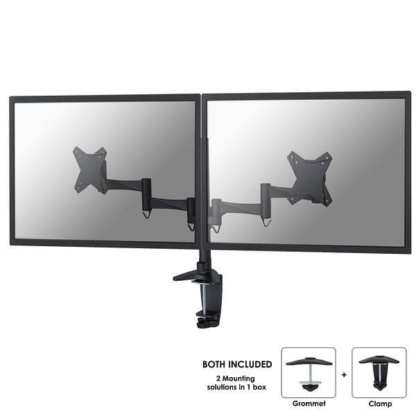 NewStar LCD/TFT desk mount, 10-24", clamp & grommet, 2 screens, black Sort