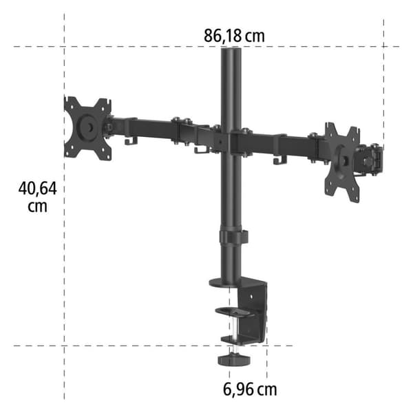Hama Monitor Holder, 2 Monitors, Height-adjustable, Swivel/Tilt, 13" - 32"