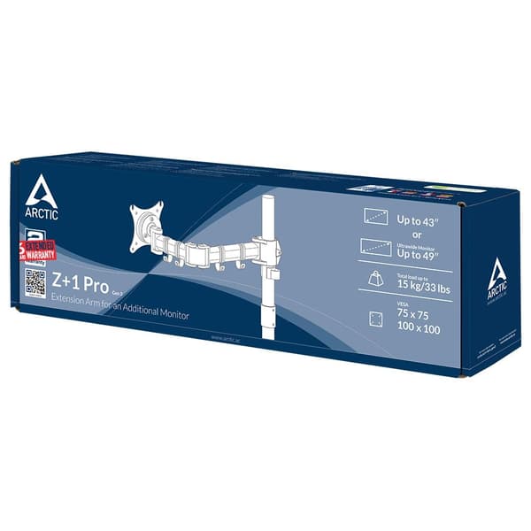 ARCTIC Z+1 Pro Gen 3 - Extension Arm for an Additional Monitor Svart, Satinstål