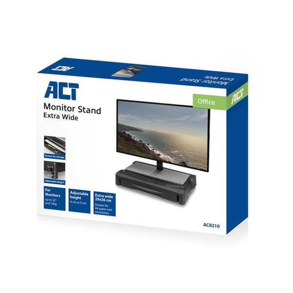 ACT Monitor stand extra wide with drawer, adjustable height