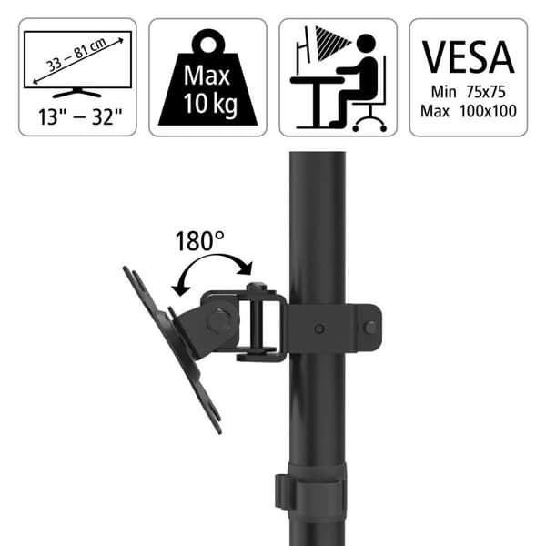 Hama Monitor Holder, Height-adjustable, Swivel / Tilt, 33 - 81 cm (13" - 32")