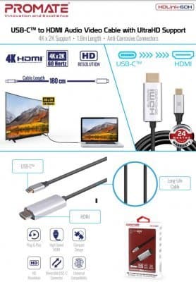 PROMATE HDLink-60H USB-C - HDMI UltraHD 3840x2160@60 Cable 1.8m