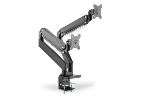 Ramię biurkowe podwójne z zaciskiem, 2xLCD, max. 35", max. obciążenie 2x15kg, ze sprężyną gazową Sort