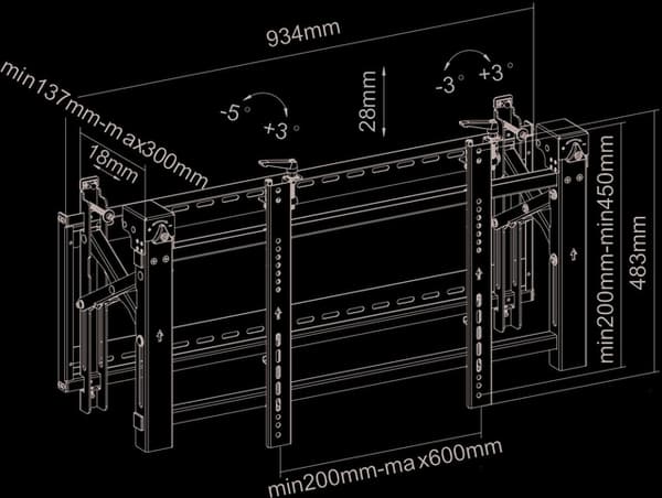 Uchwyt ścienny monitora LED-VW2000BLACK POP 32-75cale 200x200-600x400 70kg 12-30cm wysięg