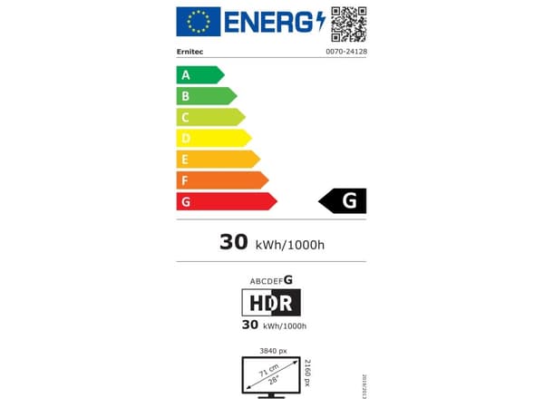 Ernitec 0070-24228-AC, 71,1 cm (28"), 3840 x 2160 pixlar, 4K Ultra HD, LED, 5 ms, Svart