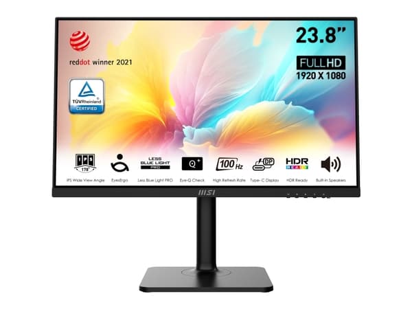 MSI Modern MD2412P, 60,5 cm (23.8"), 1920 x 1080 piksler, Full HD, LED, 1 ms, Sort Sort