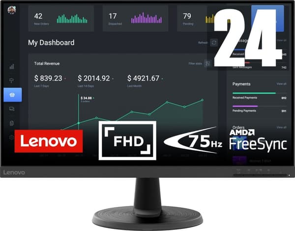 Lenovo D24-40 60,5 cm (23,8") 1920 x 1080 pixlar Full HD LED Svart