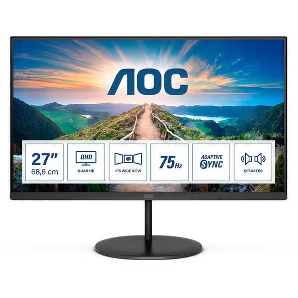 Aoc Monitor Q27v4ea 27´´ Qhd Ips Led 75hz Musta One Size / EU Plug
