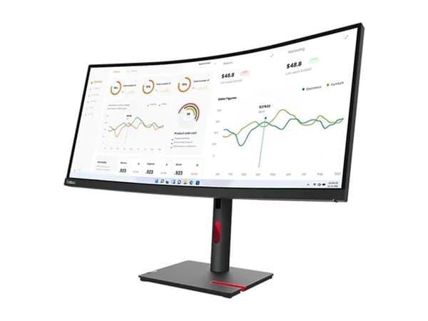Lenovo ThinkVision T34w-30 - LED-skjerm - kurvet - 34" - 3440 x 1440 UWQHD - VA - 350 cd/m² - 3000:1 - 4 ms - HDMI, DisplayPort, USB-C - ravnsort - m