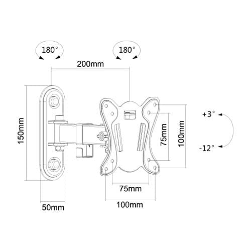 PureLink PM-FM11-100 - Monteringssæt (ledarm, VESA adapter) - til LCD TV - stål - sort - skærmstørrelse: 33-68,6 cm (13"-27") - vægmontering