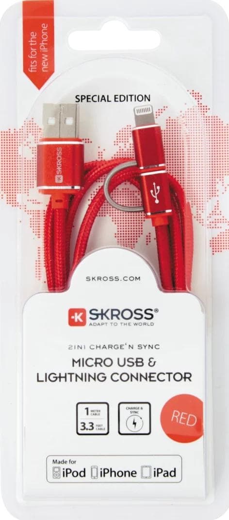 SKROSS RED 2in1 Charge'n Sync Micro USB & Lightning Cable