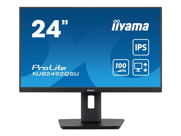 iiyama ProLite XUB2492QSU-B1 - LED-skjerm - 24" (23.8" synlig) - 2560 x 1440 WQHD @ 100 Hz - IPS - 300 cd/m² - 1000:1 - 0.5 ms - HDMI, DisplayPort -