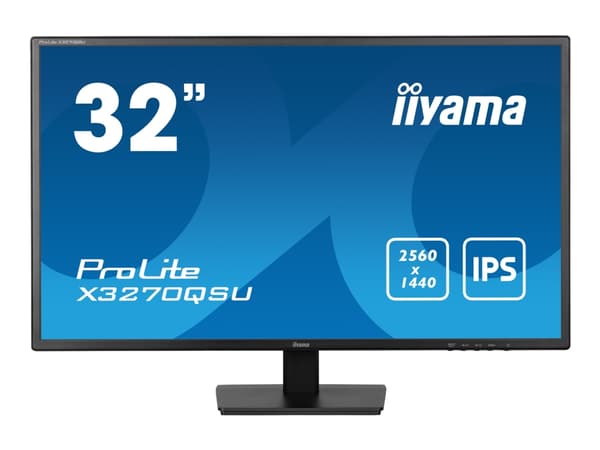 iiyama ProLite X3270QSU-B1 - LED-skärm - 32" (31.5" visbar) - 2560 x 1440 WQHD @ 100 Hz - IPS - 250 cd/m² - 1200:1 - 3 ms - 2xHDMI, DisplayPort - hög Svart