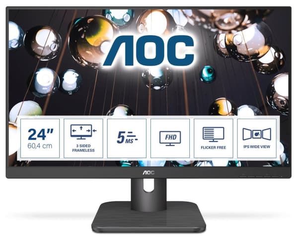 AOC 24E1Q -näyttö (23,8"; IPS/PLS; FullHD 1920x1080; DisplayPort, HDMI, VGA; tummanharmaa)