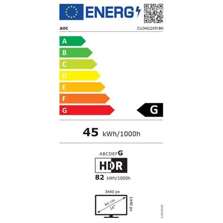 Skærm AOC CU34G2XP/BK 34"" VA 3440x1440px 21:9 1ms Sort 2x HDMI 180Hz