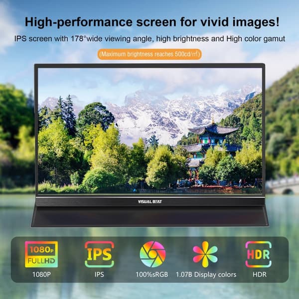 Bärbar skärm, pekskärm, FHD 1080P IPS-display
