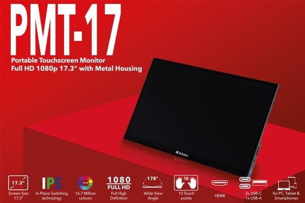 Verbatim PMT-17 Portable Monitor 17.3" Full HD 1080p Metal Housing