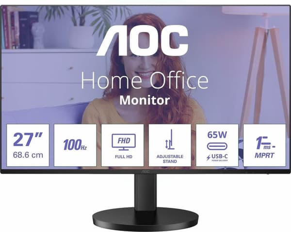 AOC 27B3CF2 - Full HD USB-C-skärm - 65w - 100hz - 1ms - FreeSync - Högtalare - 27 tum