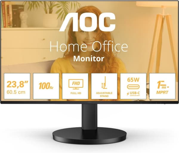 AOC 27B3CF2 - Full HD USB-C-skärm - 65w - 100hz - 1ms - FreeSync - Högtalare - 27 tum Svart