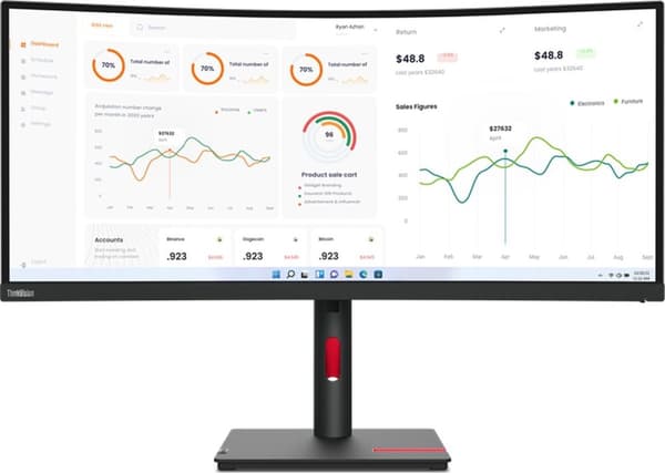 Lenovo ThinkVision T34w-30 (34") 3440x1440 USB-C/DP/HDMI [Energiklass F] (63D4GAT1EU) Svart