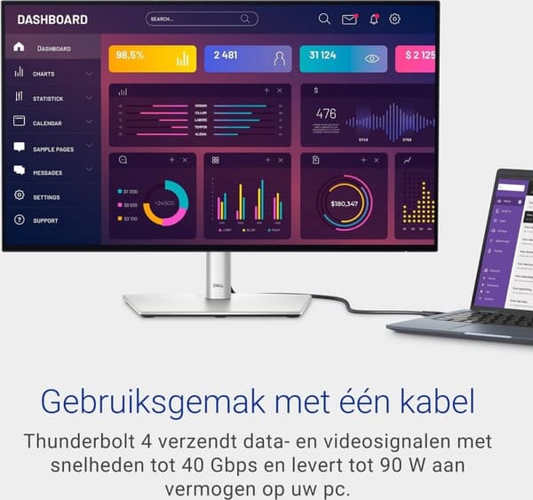DELL UltraSharp U2724DE datorskärm 68,6 cm (27") 2560 x 1440 pixlar Quad HD LCD svart - silver
