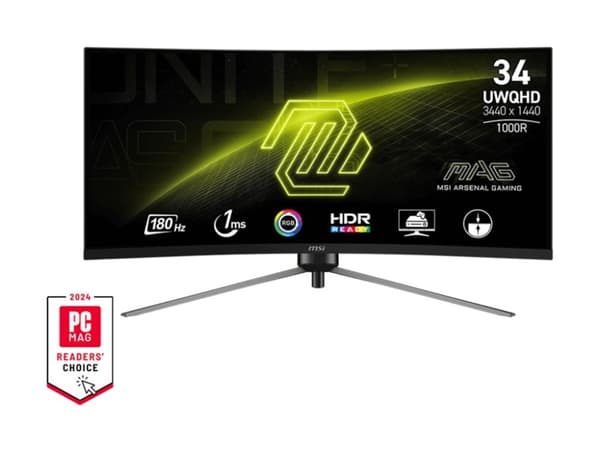 MSI MAG 345CQR - LED-skärm - spel - böjd - 34" - 3440 x 1440 UWQHD @ 180 Hz - VA - 300 cd/m² - 3000:1 - 1 ms - 2xHDMI, DisplayPort