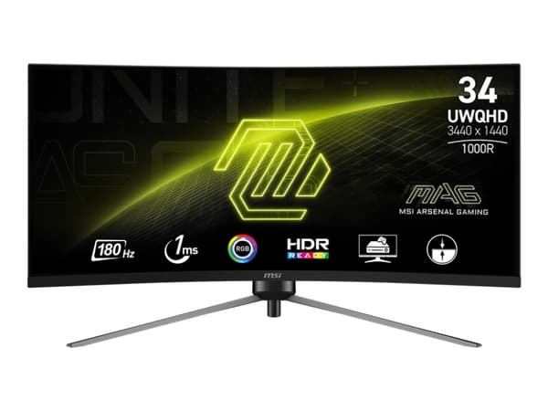 MSI MAG 345CQR - LED-skjerm - gaming - buet - 34" - 3440 x 1440 UWQHD @ 180 Hz - VA - 300 cd/m² - 3000:1 - 1 ms - 2xHDMI, DisplayPort Sort