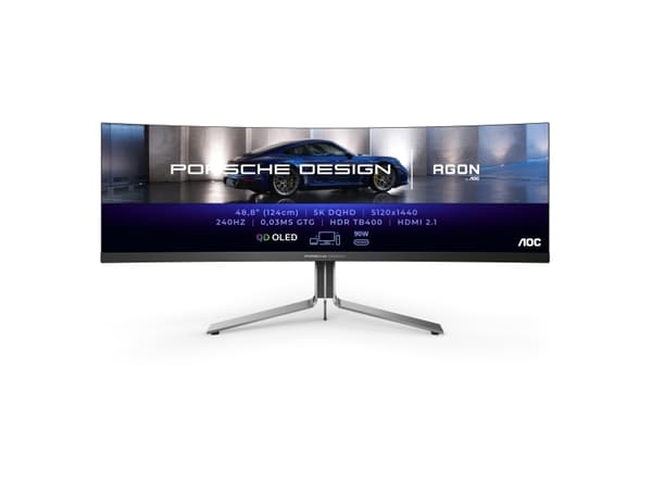 AOC Porsche PD49, 124,5 cm (49"), 5120 x 1440 piksler, DQHD, QDOLED, 0,03 ms, sortering Sort