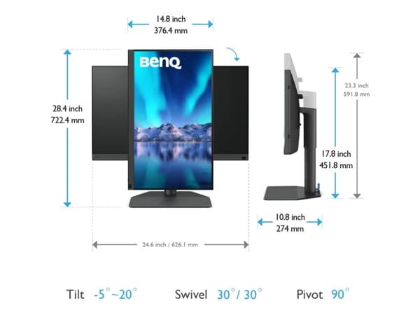 BenQ PhotoVue SW272Q - SW-sarja - LED-näyttö - 27" - 2560 x 1440 QHD @ 60 Hz - IPS - 300 cd/m² - 1000:1 - HDR10 - 5 ms - 2xHDMI, DisplayPort, USB-C -