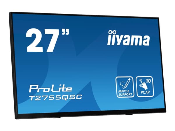 iiyama ProLite T2755QSC-B1 - LED-skjerm - 27" - berøringsskjerm - 2560 x 1440 WQHD @ 75 Hz - IPS - 400 cd/m² - 1000:1 - 5 ms - HDMI, DisplayPort - hø