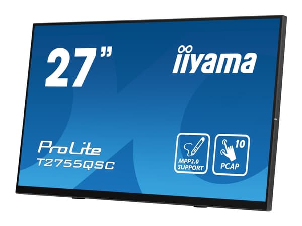 iiyama ProLite T2755QSC-B1 - LED-skjerm - 27" - berøringsskjerm - 2560 x 1440 WQHD @ 75 Hz - IPS - 400 cd/m² - 1000:1 - 5 ms - HDMI, DisplayPort - hø Sort