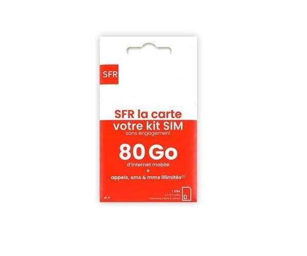 Nytt SFR Simkort 80 GB Internet + Obegränsade samtal, SMS och MMS, utan prenumeration.