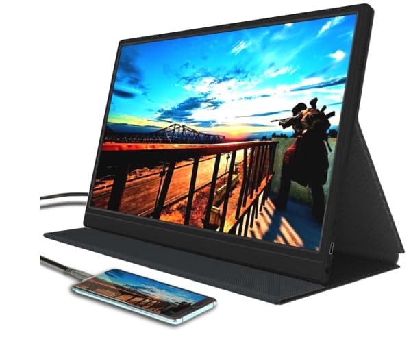 DENVER PMO-15601 - LCD-skjerm - 15.6" - portabel - 1920 x 1080 Full HD (1080p) - IPS - 250 cd/m² - 1000:1 - Mini HDMI, 2xUSB-C - høyttalere - svart