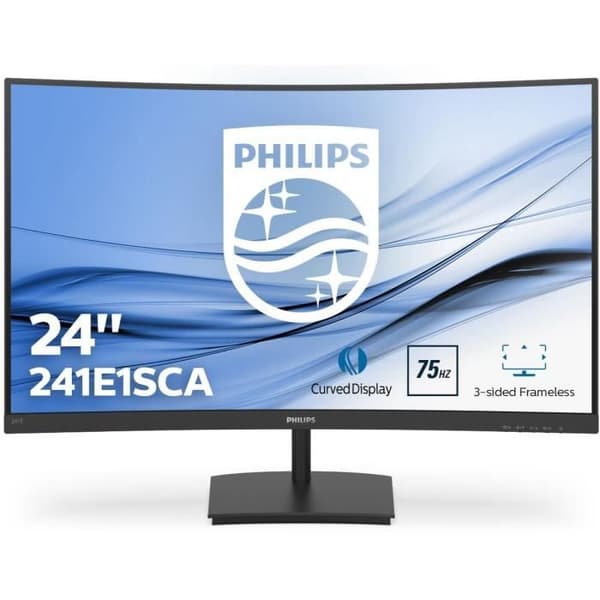 Böjd PC-skärm - PHILIPS 241E1SCA - 24" FHD - VA-panel - 4ms - 75Hz VGA / HDMI - FreeSync