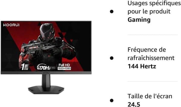 PC-spelskärm - KOORUI 25E3A - 24,5" FHD - VA-panel - 170 Hz - 1 ms - 2xHDMI 1.4, 1xDisplayPort