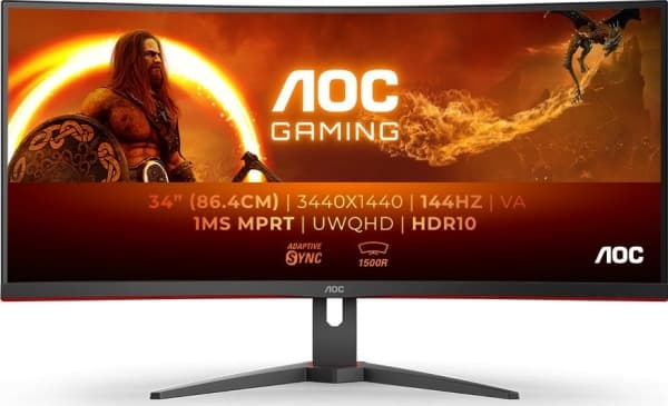 AOC G2 CU34G2XE/BK, 86,4 cm (34"), 3440 x 1440 pixlar, Wide Quad HD, LCD, 1 ms, Svart, Röd Svart, Röd