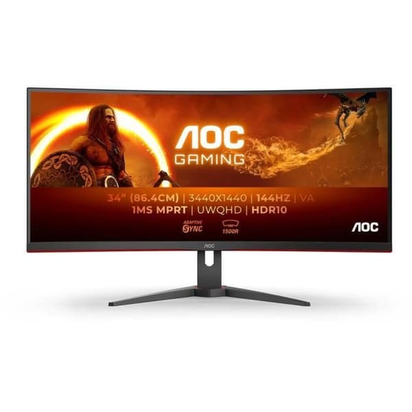 AOC CU34G2XE 34" WQHD Curved PC Monitor VA Panel 144Hz 1ms 1 HDMI 1DP Adaptive Sync Svart Svart, Röd
