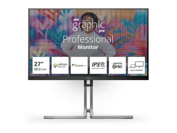 AOC Q27U3CV, 68,6 cm (27"), 2560 x 1440 piksler, 4K Ultra HD, LCD, 4 ms, sortering Sort