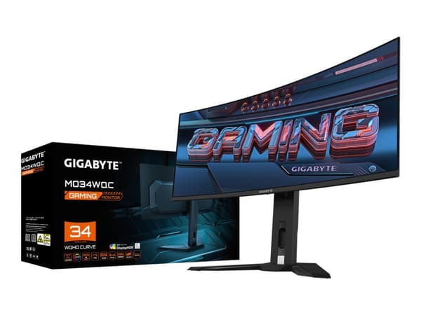 Gigabyte MO34WQC - OLED-skjerm - gaming - kurvet - 34" - 3440 x 1440 WQHD @ 175 Hz - 1000 cd/m² - 1500000:1 - DisplayHDR 400 True Black - 0.03 ms - 2