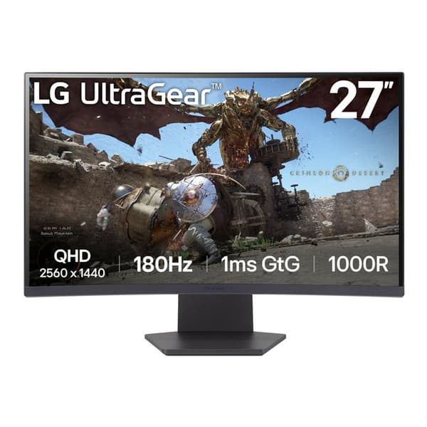 LG Ultragear 27GS60QX-B PC-skärm - 27 Zoll - WQHD - VA - Böjd - AMD Free-Sync - 180Hz Panel Svart