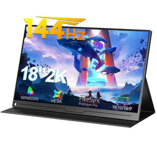 Kannettava pelimonitori, 18 tuuman näyttö, 144 Hz virkistystaajuus,EU-pistoke, UGame K118