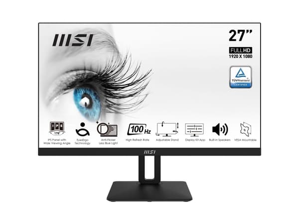 MSI PRO MP271AP - LED-skjerm - 27" - 1920 x 1080 Full HD (1080p) @ 100 Hz - IPS - 300 cd/m² - 1000:1 - 1 ms - HDMI, VGA, DisplayPort - høyttalere