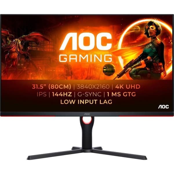 PC-skärm - AOC - U32G3X - 32 UHD 4K - IPS-panel - 144Hz - 1ms - Justerbar i höjdled - 2 HDMI 2 DP - Adaptive Sync - Svart Sort, Rød