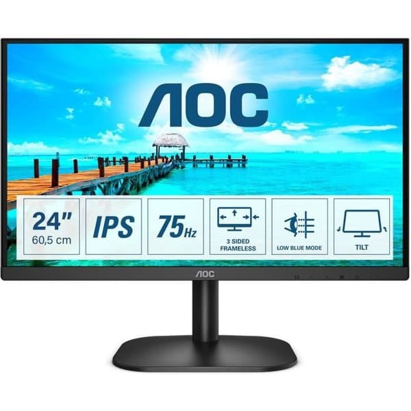 PC-skärm - AOC - 24B2XDA - 24" FHD - IPS-panel - 75Hz - Högtalare - 1 HDMI 1VGA - Adaptiv synkronisering - Svart
