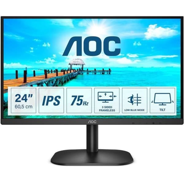 PC-skärm - AOC 24B2XH - 23,8" FHD - IPS-panel - 75Hz - 4ms - HDMI/VGA - Lågblått/flimmerfri - VESA 100x100 - Svart Svart