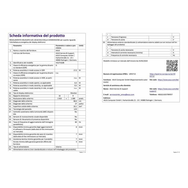 Skærm Asus 90LM0A90-B01170 27" Full HD