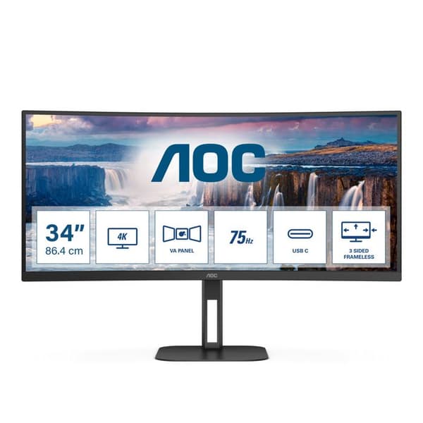 Skärm - AOC - CU34V5C-BK - 3440 x 1440 px - Böjd - HDMI - Inbyggda högtalare