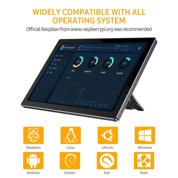 10,1-tums Raspberry Pi pekskärm, Full HD-upplösning, stöd för 10-punkters multitouch,EU-kontakt, UPi7 1200P