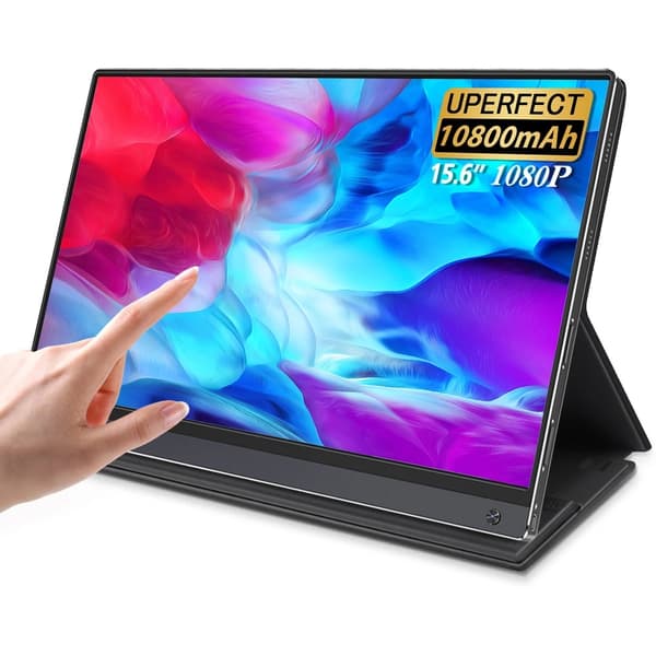 Bærbar Touchscreen Skærm, 1080P FHD Opløsning, Indbygget Batteri,156G16 TouchScreen, EU-stik